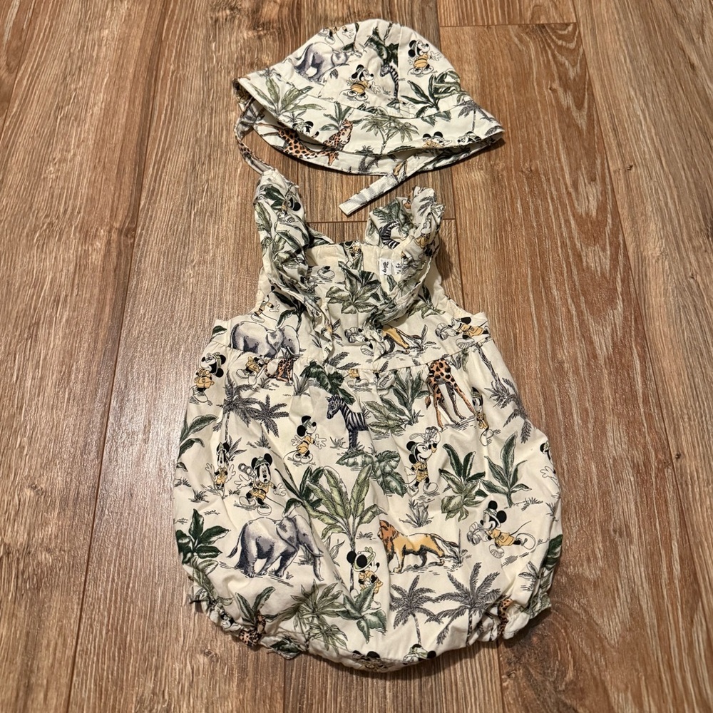 DISNEY X JANIE AND JACK Mickey Safari Romper with Hat